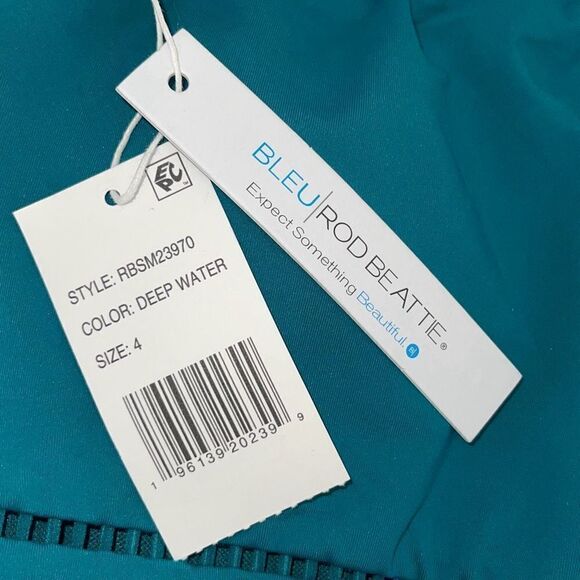 Bleu by Rod Beattie Womens Ring Me Up One Shoulder Swimsuit Teal Size 4 NWT - Picture 5 of 9